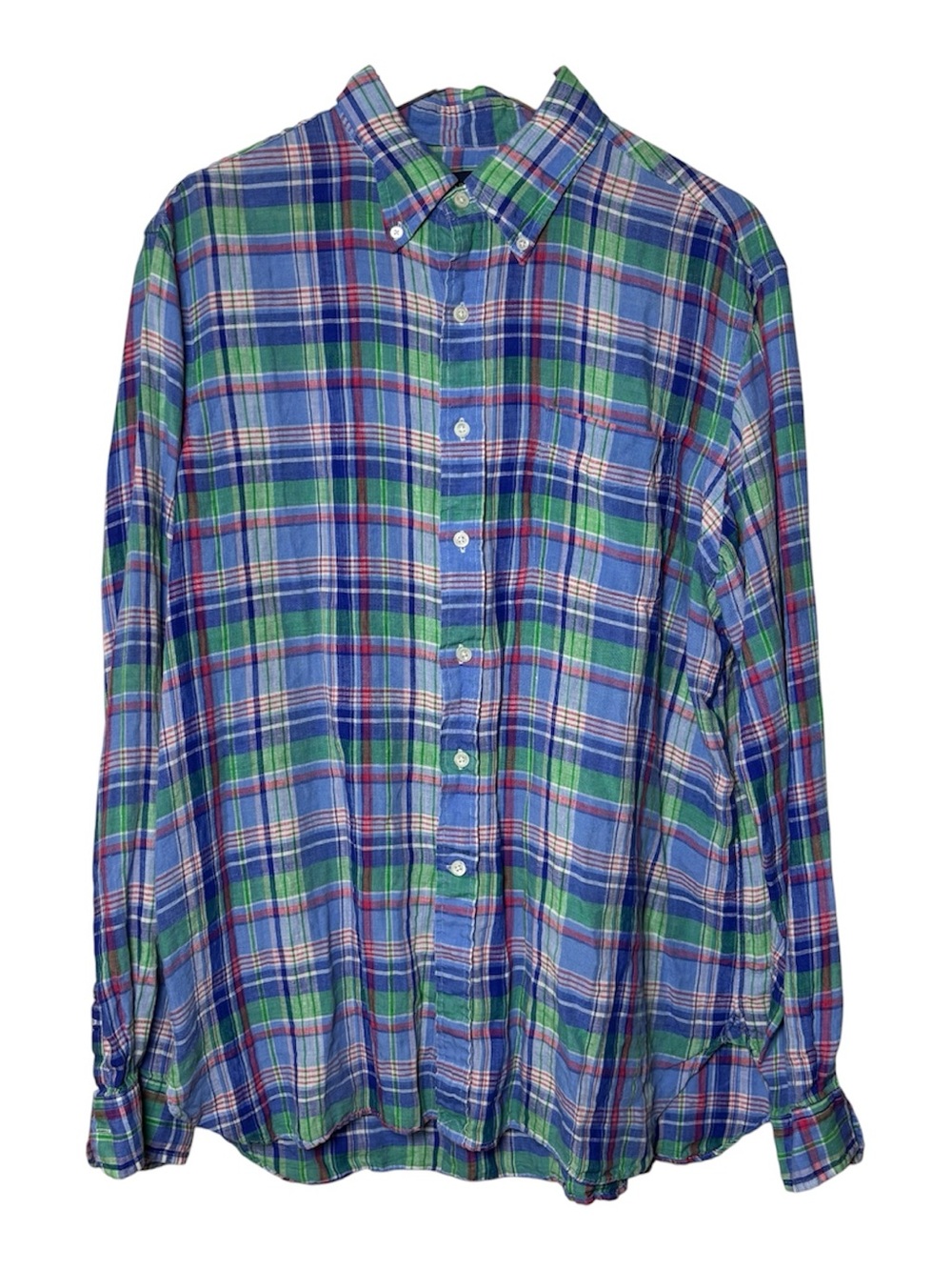 Ralph Lauren Linen Shirt Mens Madras Plaid XL Button Down Lightweight Preppy Lux
